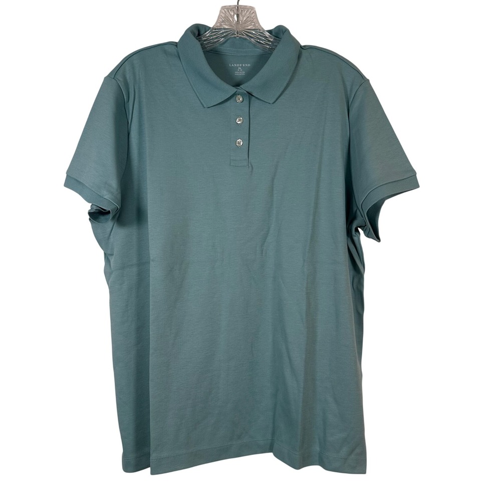 Lands End Womens XL 18-20 Polo Shirt Short Sleeve Cotton Sage Green Teal